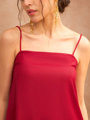 Women Maroon Embroidered Strappy Kurta With Palazzos-SHSET96171