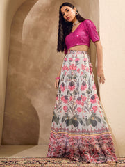 Women Pink Sequins Crop Top With Floral Anarkali Skirt-SHSET96187