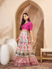 Women Pink Sequins Crop Top With Floral Anarkali Skirt-SHSET96187