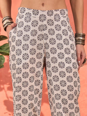 Women Navy & White Cambric Tired Kurta With Pencil Pants-SHSET96255