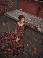 Women Black Floral Anarkali Kurta With Straight Pants-SHSET96266