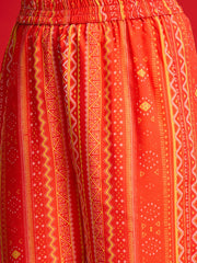 Women Orange Floral Anarkali Kurta With Straight Pants-SHSET96267