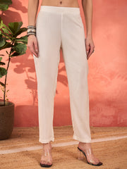 Women White Rayon Embroidered Kurta With Pencil Pants & Dupatta-SHSET96270