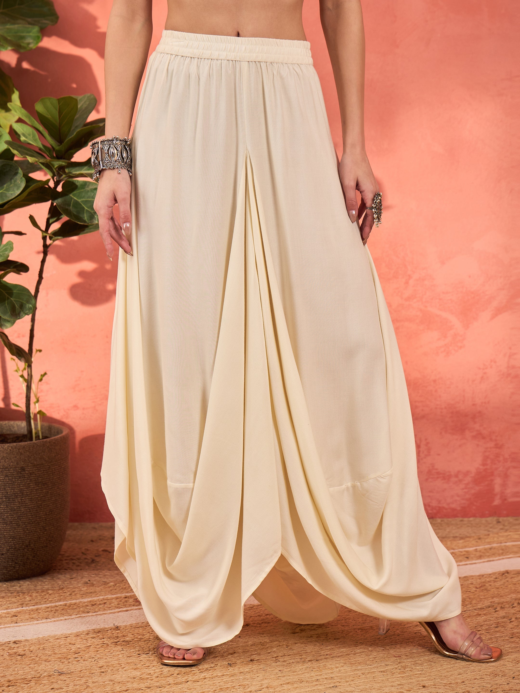 Women Blue Floral Embroidered Rayon Peplum Top With Solid Dhoti Skirt-SHSET96282