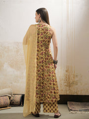 Women Yellow Floral Sleeveless Kurta With Pencil Pants & Dupatta-SHSET96299