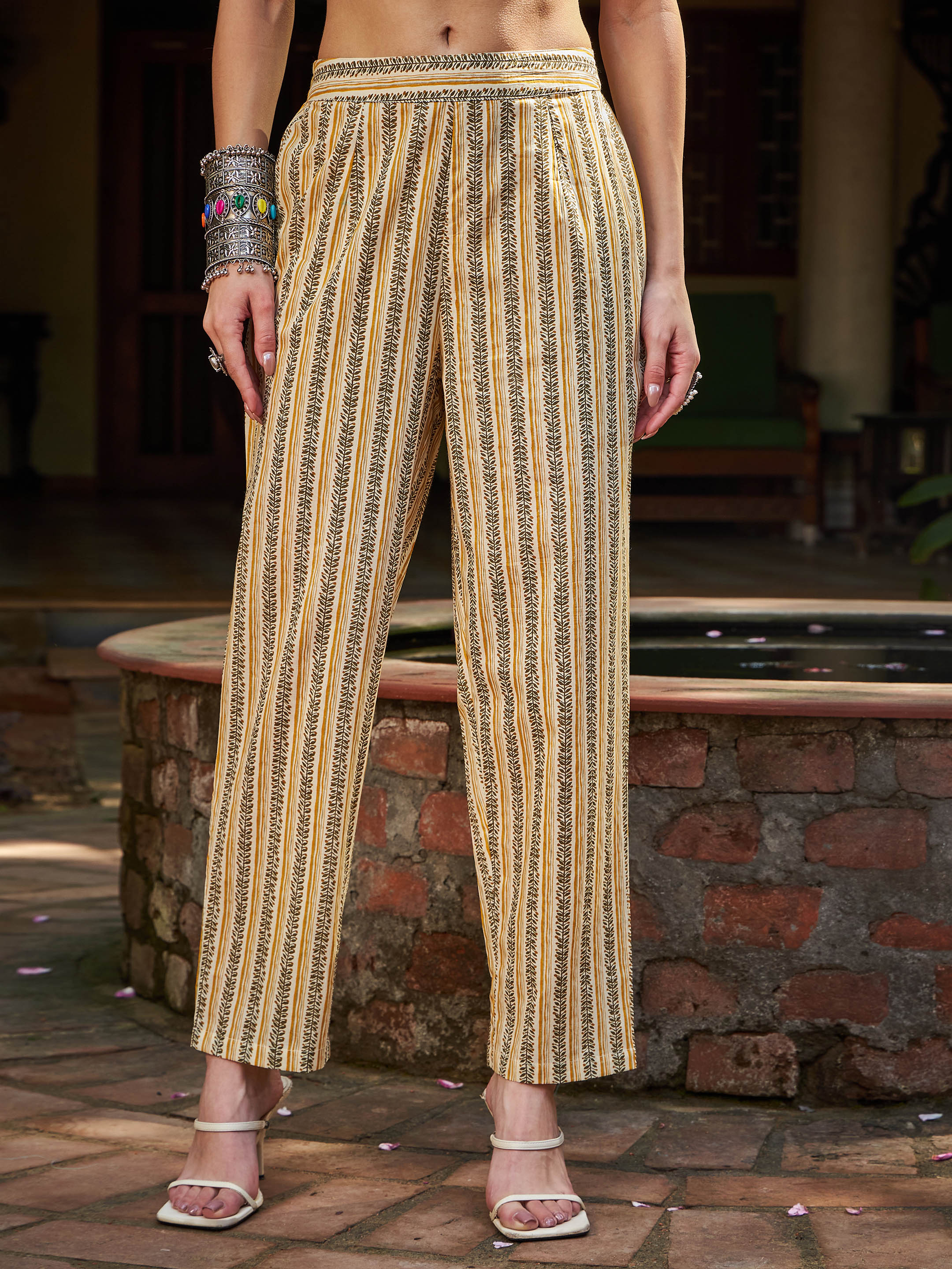 Women Yellow Floral Gathered Kurta With Pencil Pants & Dupatta-SHSET96333