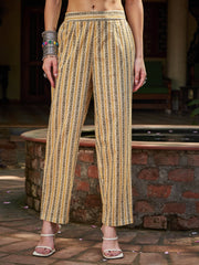 Women Yellow Floral Gathered Kurta With Pencil Pants & Dupatta-SHSET96333