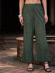 Women Green Floral Embroidered Gathered Kurta With Pencil Pants & Dupatta-SHSET96346