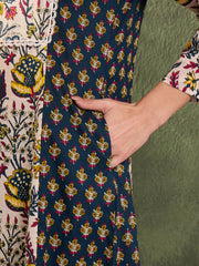 Women Blue Floral Front Yoke Kurta With Pants-SHSET96454