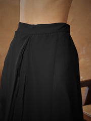 Women Black Embroidered Square Neck Top With Drape Skirt-SHSET96530