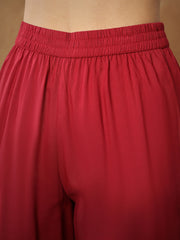 Women Maroon Embroidered Peplum Top With Pants-SHSET96531