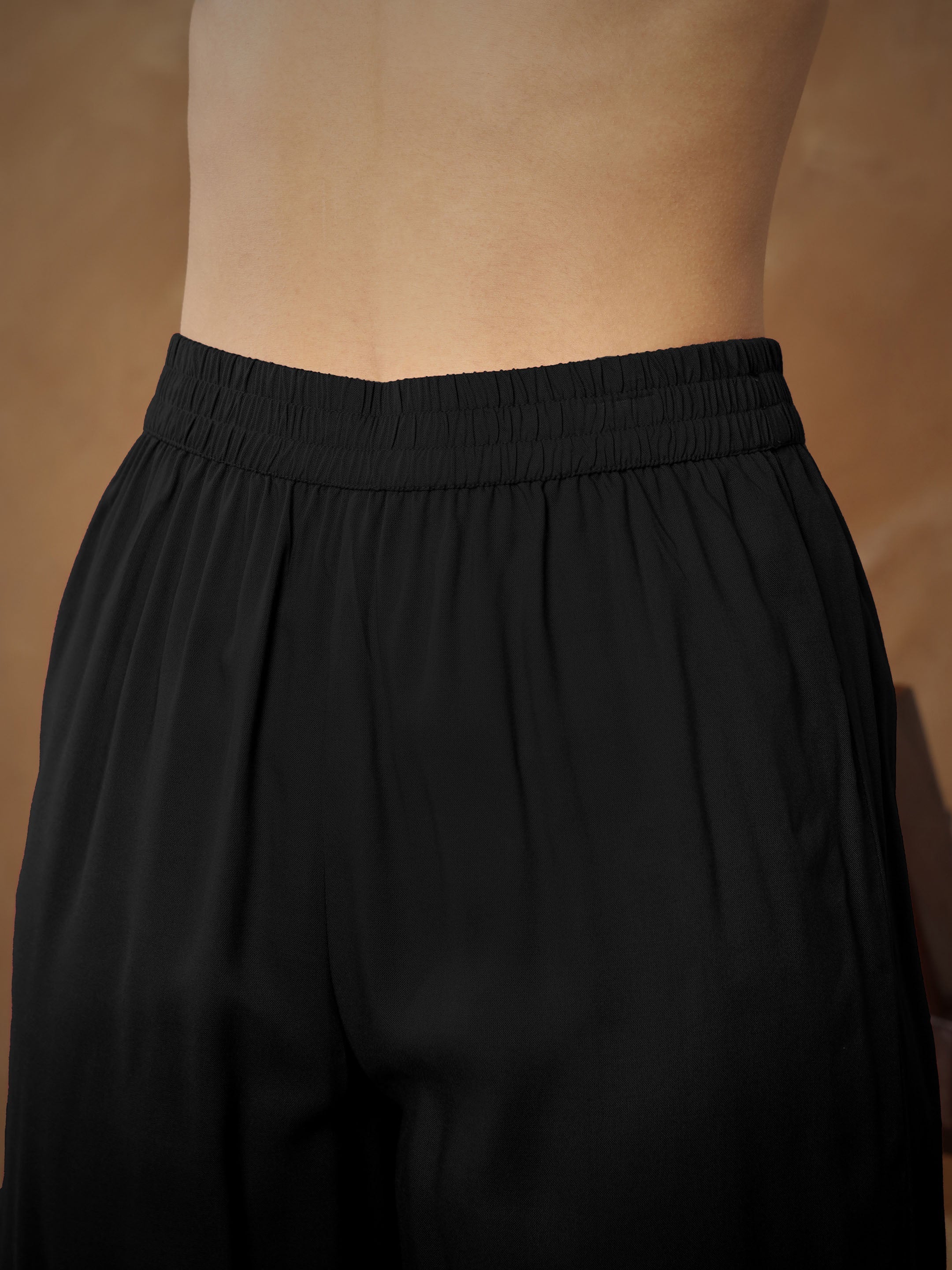 Women Black Embroidered Peplum Top With Pants-SHSET96532