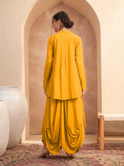 Women Mustard Embroidered Peplum Top With Dhoti Skirt-SHSET96533