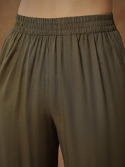 Women Olive Zari Embroidered Sleeves Top With Pants-SHSET96534