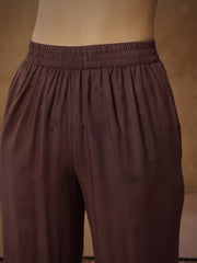 Women Brown Zari Embroidered Sleeve Top With Pants-SHSET96535