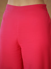 Women Fuchsia Embroidered A-Line Top With Straight Pants-SHSET96539