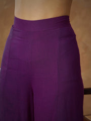 Women Purple Embroidered Kaftan With Cami & Flared Pants-SHSET96540