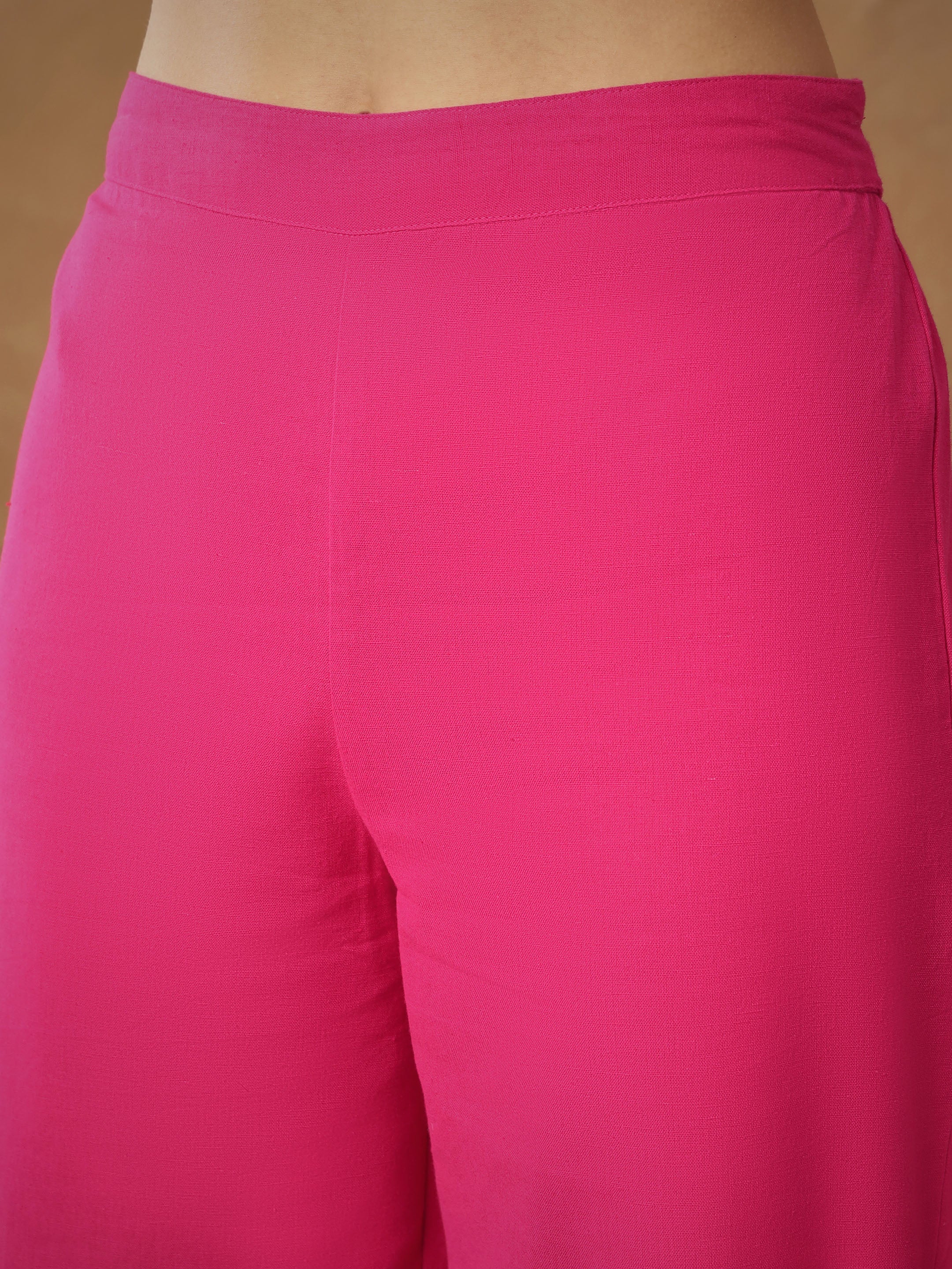 Women Fuchsia Embroidered Kaftan With Cami & Straight Pants-SHSET96542