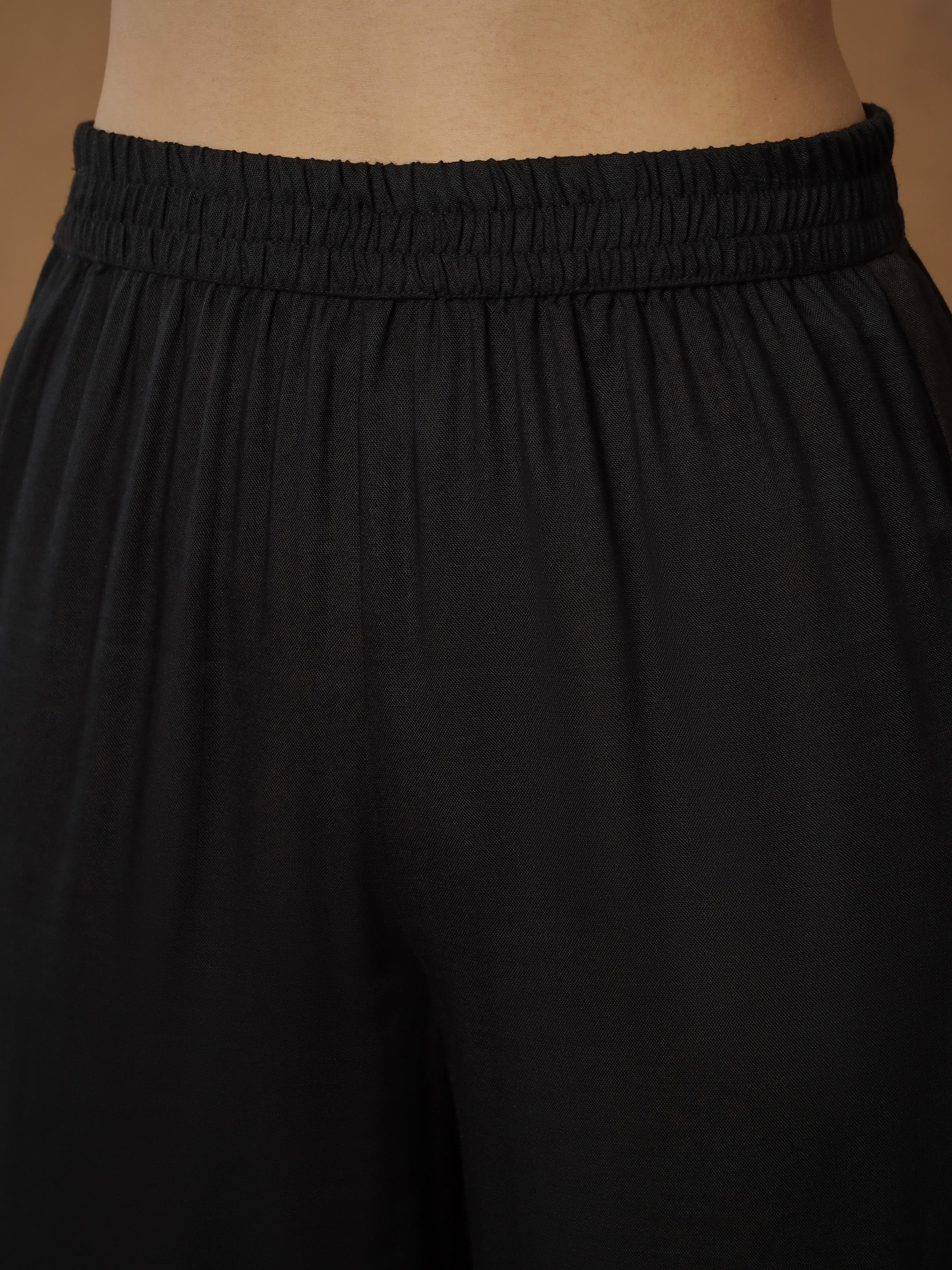 Women Black Embroidered Kaftan With Cami & Straight Pants-SHSET96543