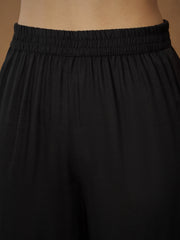 Women Black Embroidered Kaftan With Cami & Straight Pants-SHSET96543