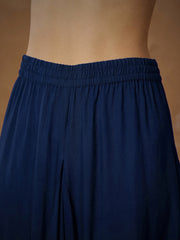 Women Navy Embroidered Short Kurta With Dhoti Skirt-SHSET96547
