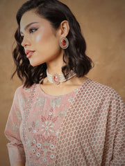 Women Peach Floral Anarkali Kurta With Pants & Dupatta-SHSET96552