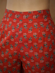 Women Red Floral Anarkali Kurta With Pants & Dupatta-SHSET96553