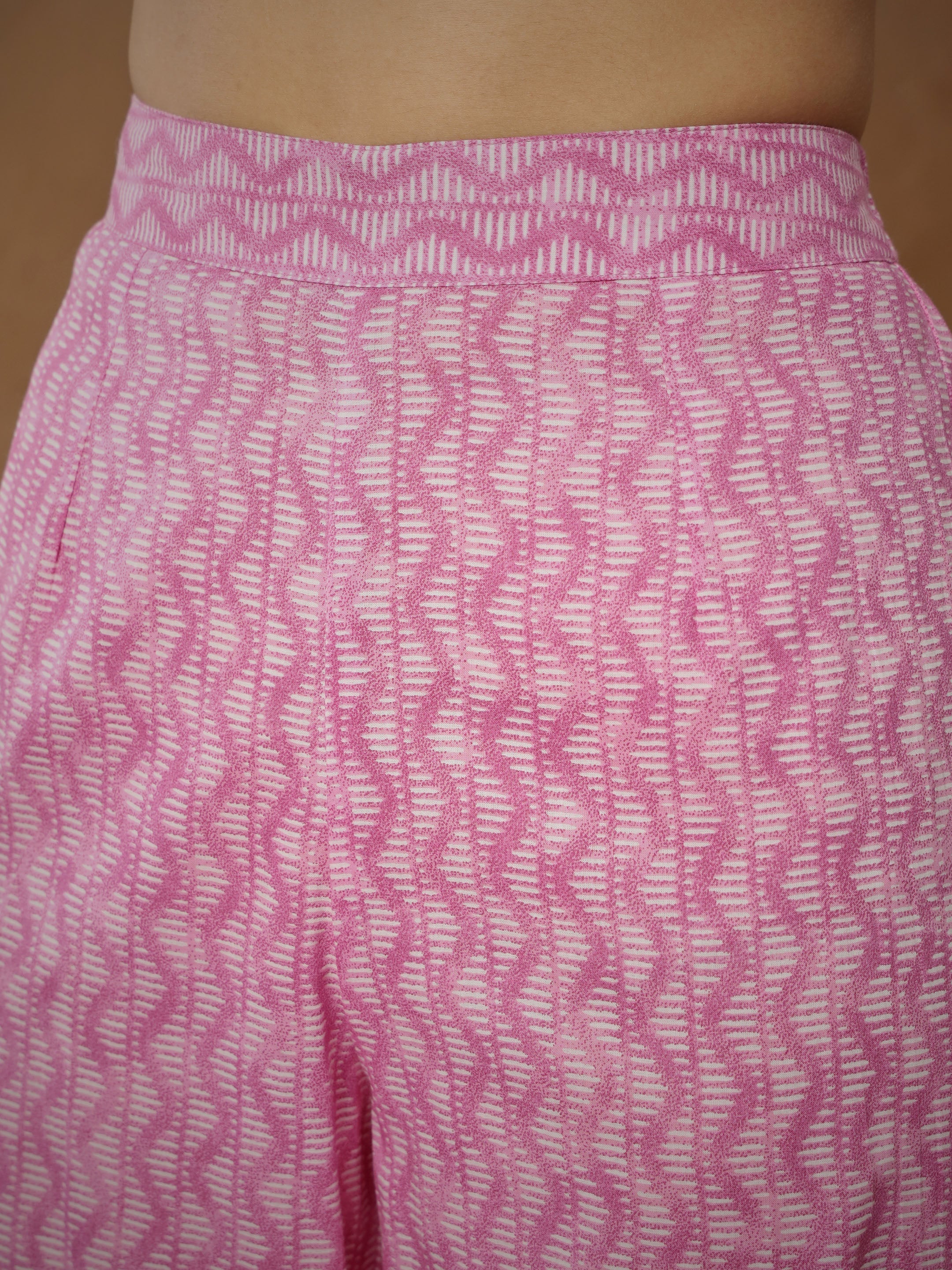 Women Pink Floral Tiered Anarkali Kurta With Pants & Dupatta-SHSET96554