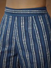 Women Navy Floral Tiered Anarkali Kurta With Pants & Dupatta-SHSET96555