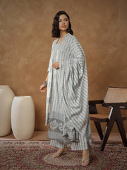 Women White Ethnic Motif Anarkali Kurta With Pants & Dupatta-SHSET96559