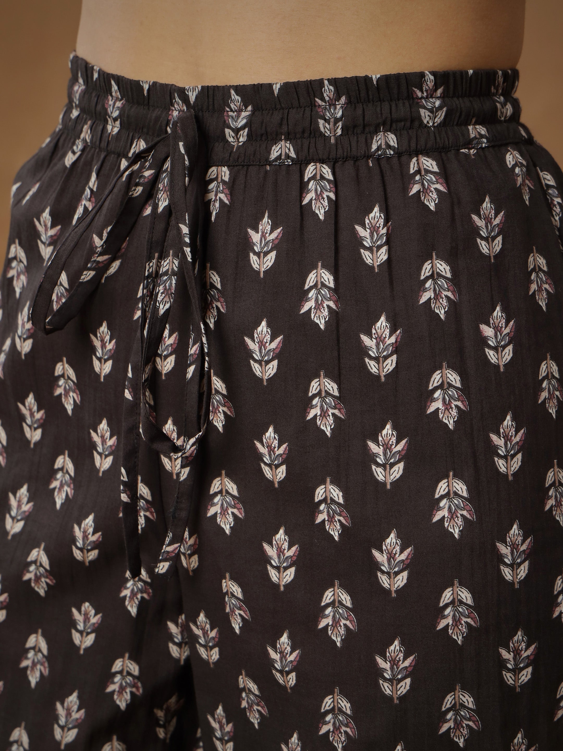 Women Black Floral Anarkali Kurta With Afghani Pants & Dupatta-SHSET96560