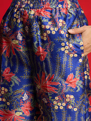 Women Navy Floral Blazer With Tapered Pants-SHSET96568