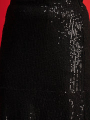 Women Black Sequence Crop Top With Fish Cut Skirt-SHSET96571