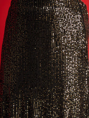 Women Black With Golden Sequence Crop Top With Fish Cut Skirt-SHSET96572