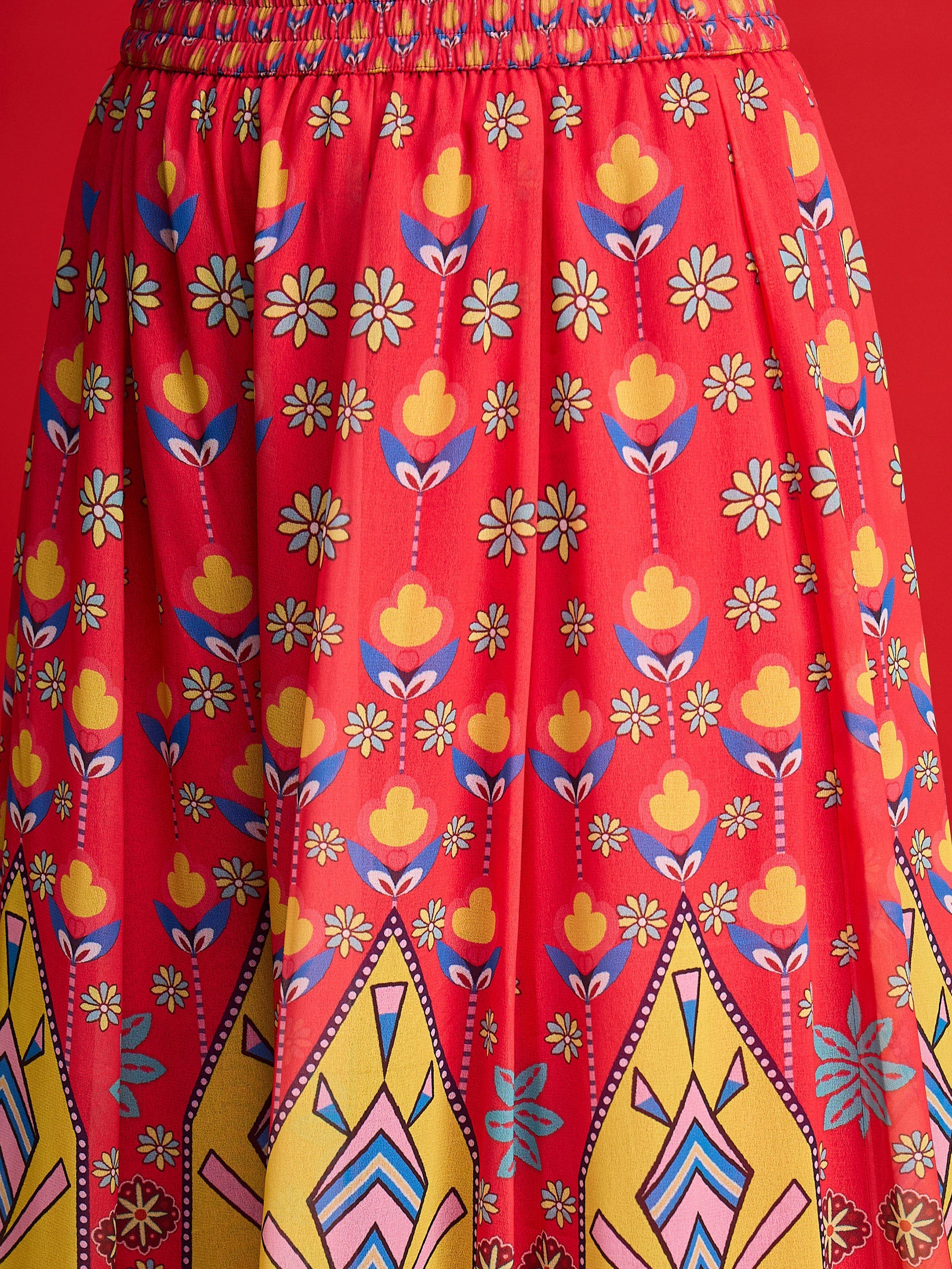 Women Pink Floral Georgette Short Kurta With A Line Kali Palazzo-SHSET96575