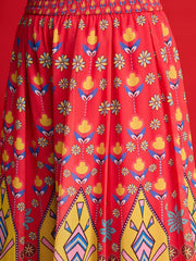 Women Pink Floral Georgette Short Kurta With A Line Kali Palazzo-SHSET96575