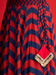 Women Navy Velvet Short Sleeves Crop Top With Anarkali Skirt-SHSET96578