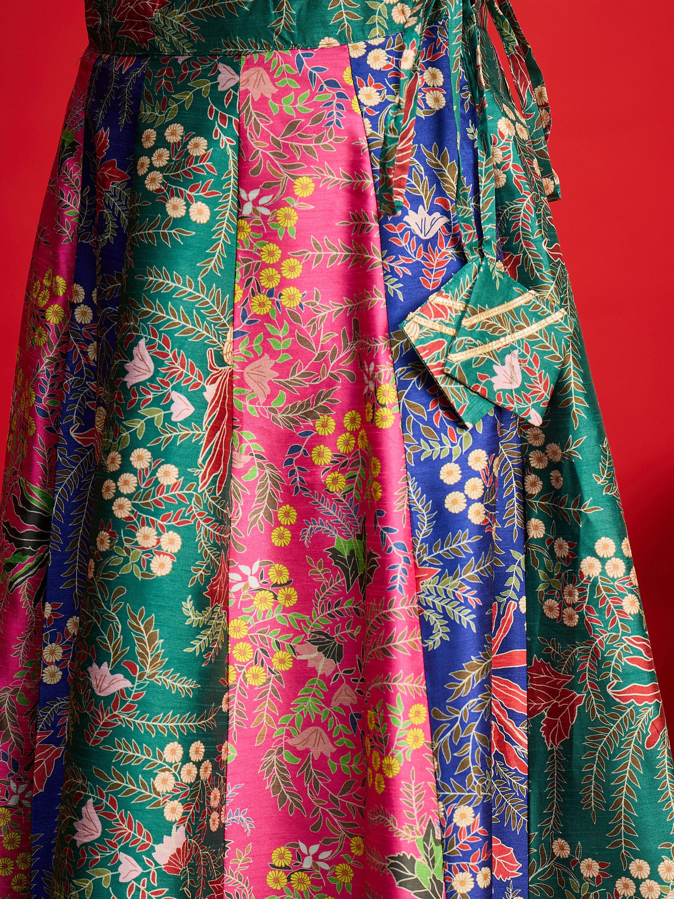 Women Green Multi Floral Anarkali Skirt With Crop Top-SHSET96579