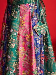 Women Green Multi Floral Anarkali Skirt With Crop Top-SHSET96579
