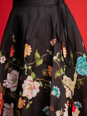 Women Black Velvet Full Sleeve Crop Top With Anarkali Skirt-SHSET96580