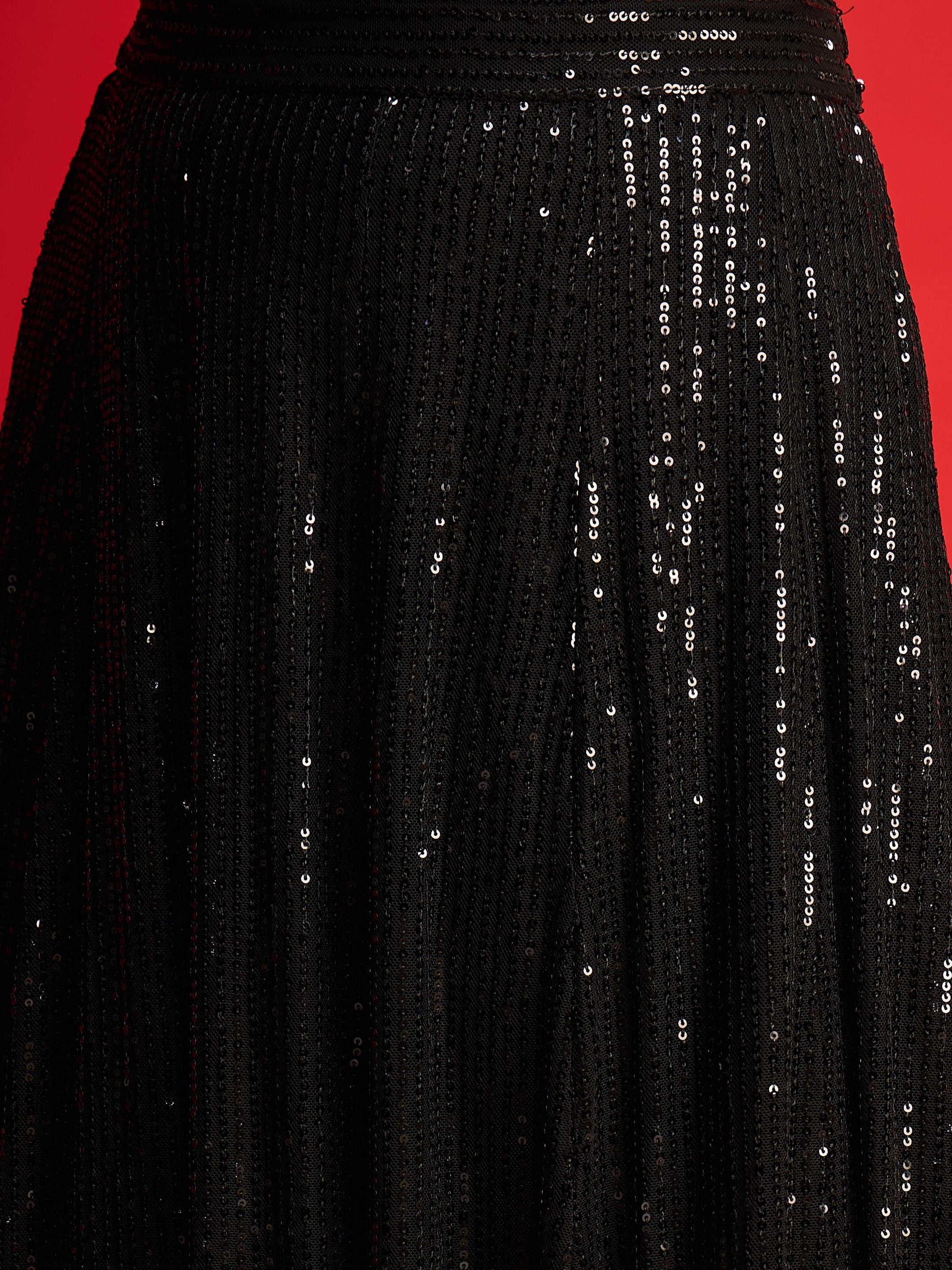 Women Black Sequins Sleeveless Crop Top With Anarkali Skirt-SHSET96581