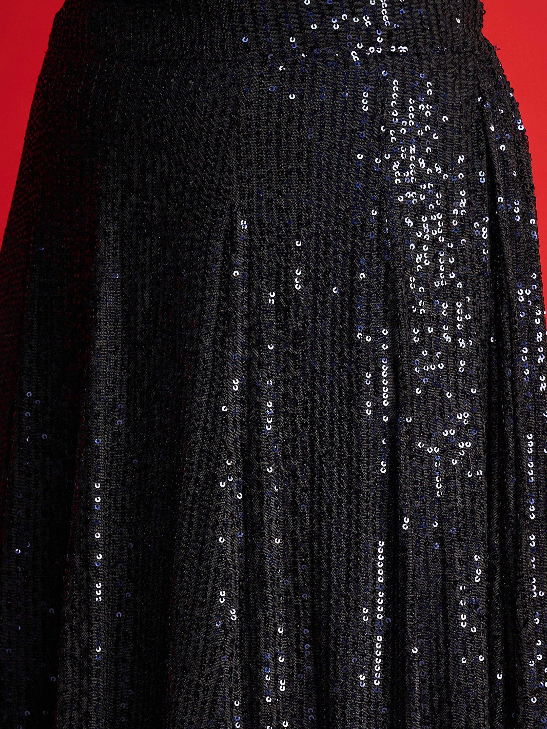 Women Navy Sequins Sleeveless Crop Top With Anarkali Skirt-SHSET96582