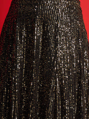 Women Black With Golden Sequins Sleeveless Crop Top With Anarkali Skirt-SHSET96583
