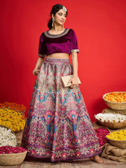 Women Purple Velvet Top With Anarkali Skirt-SHSET96584
