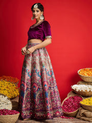 Women Purple Velvet Top With Anarkali Skirt-SHSET96584