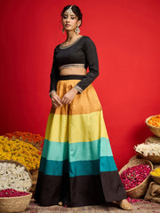 Women Black Poly Silk Crop Top With Anarkali Skirt-SHSET96585