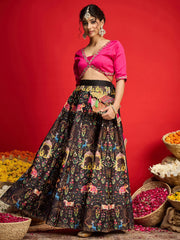 Women Fuchsia Poly Silk Crop Top With Anarkali Skirt-SHSET96586