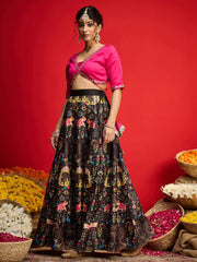 Women Fuchsia Poly Silk Crop Top With Anarkali Skirt-SHSET96586