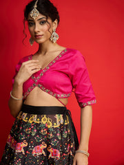 Women Fuchsia Poly Silk Crop Top With Anarkali Skirt-SHSET96586