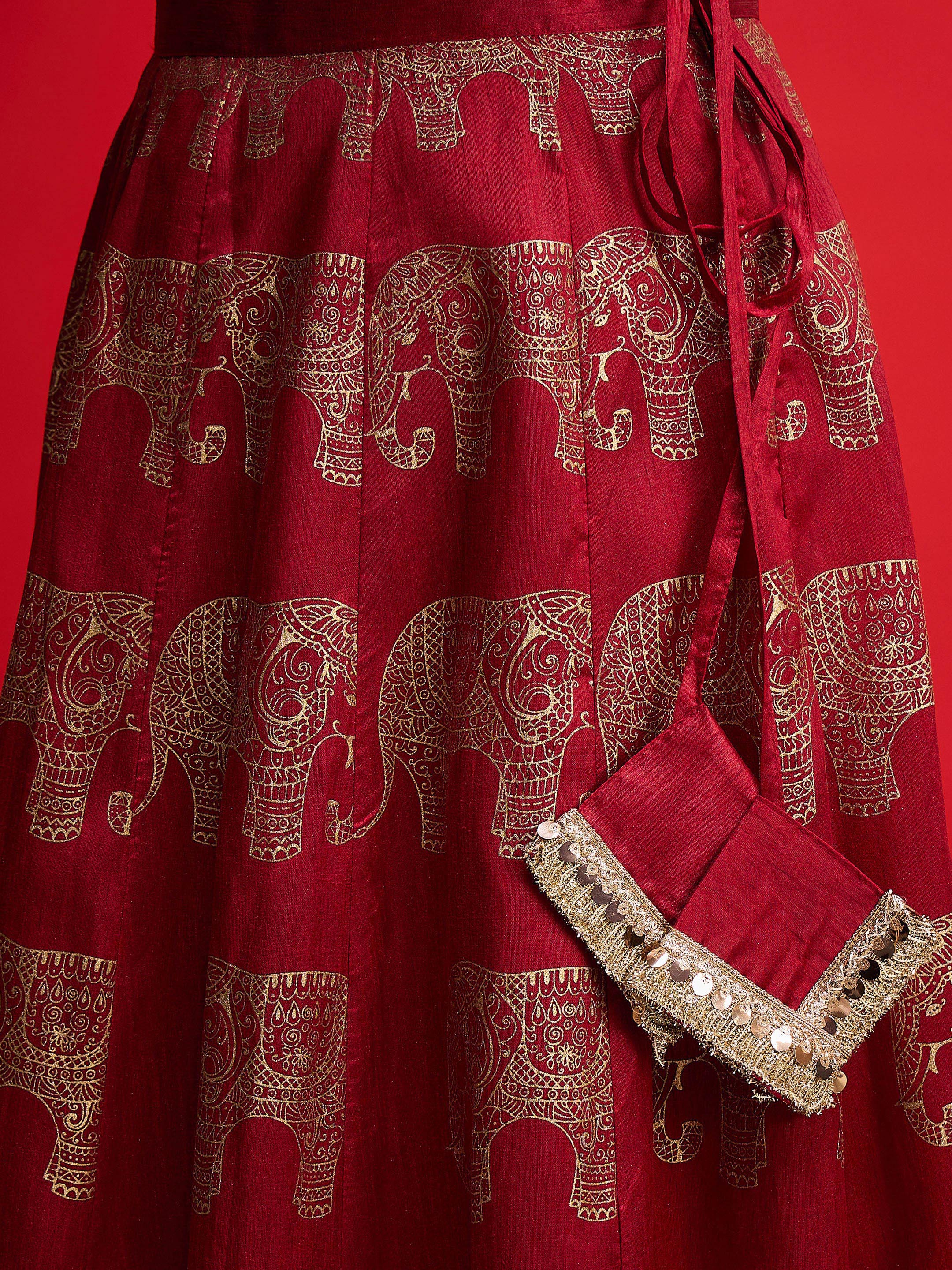 Women Maroon Velvet Crop Top With Anarkali Skirt-SHSET96590